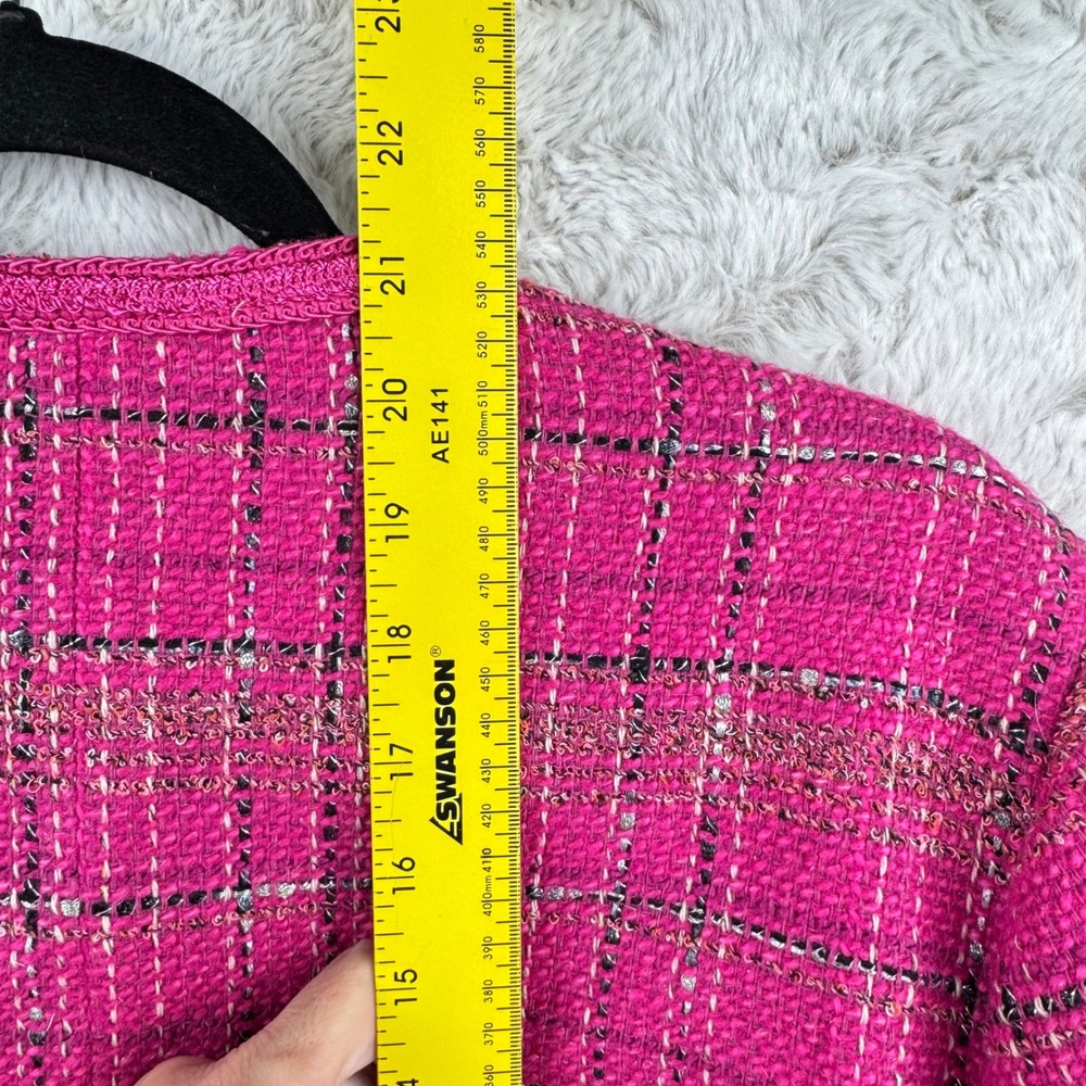 AQUA Tweed Plaid Jacket Women Medium Pink Gold Button Cropped Wool Blend Preppy - Picture 11 of 13